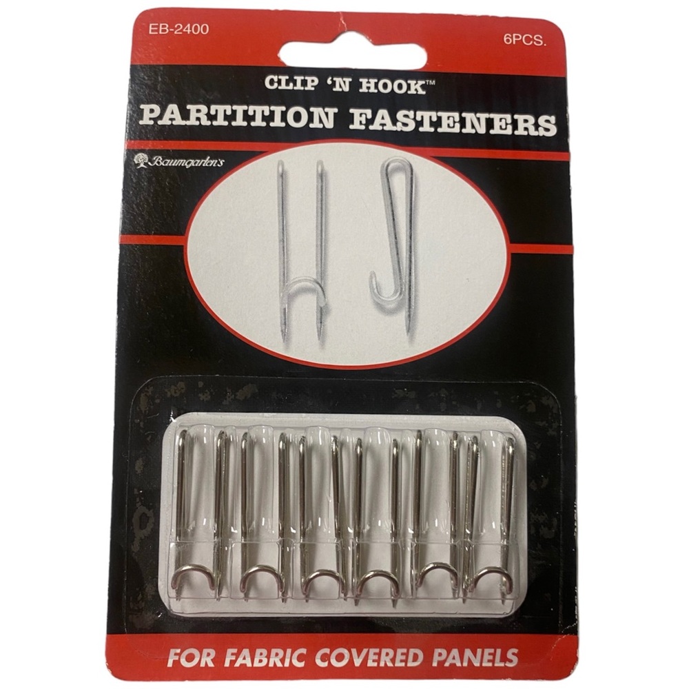 6 Ct Clip 'N Hook Partition Fasteners Fabric Panel Wire Stainless Steel EB-2400